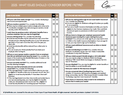 Issues before retiring
